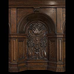  Antique Arts & Crafts carved oak overmantle   