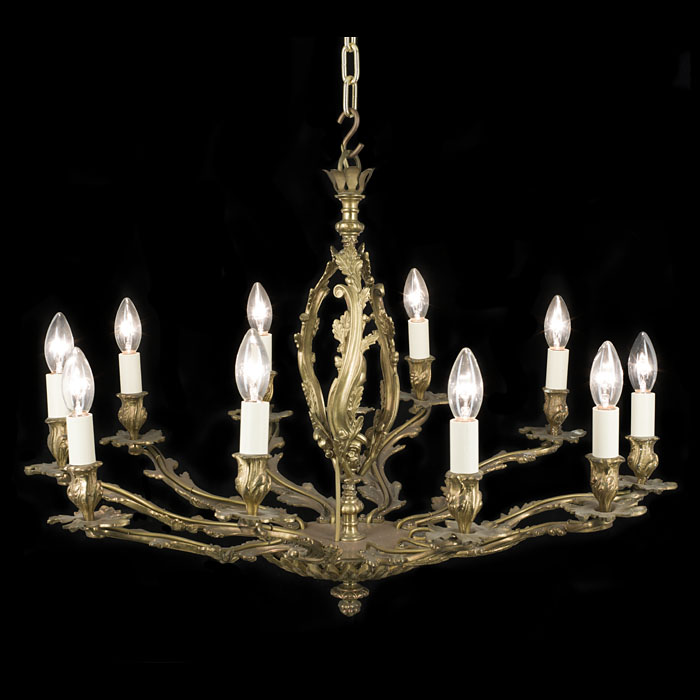 A Ten Branch Gilt Brass Chandelier