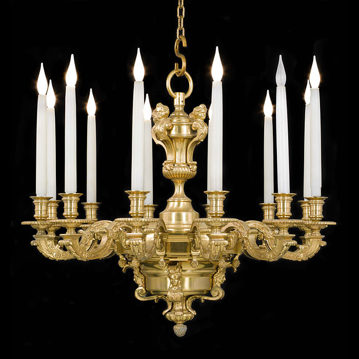 Ornate Gilt Brass Baroque Style Chandelier