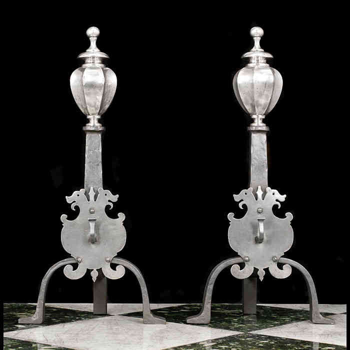 A Pair of Silver Plated 18th century Andirons