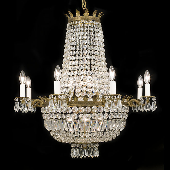 An Empire Style Cut Glass Bag Chandelier