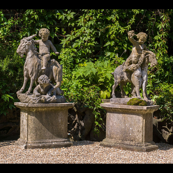 A Pair of Italian Carrara Marble Putti & Goats