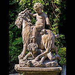 A Pair of Italian Carrara Marble Putti & Goats