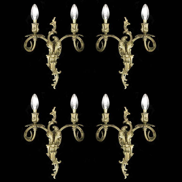 Rococo Style Set of Four Brass Wall Lights