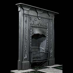 A Small Art Nouveau Cast Iron Fireplace