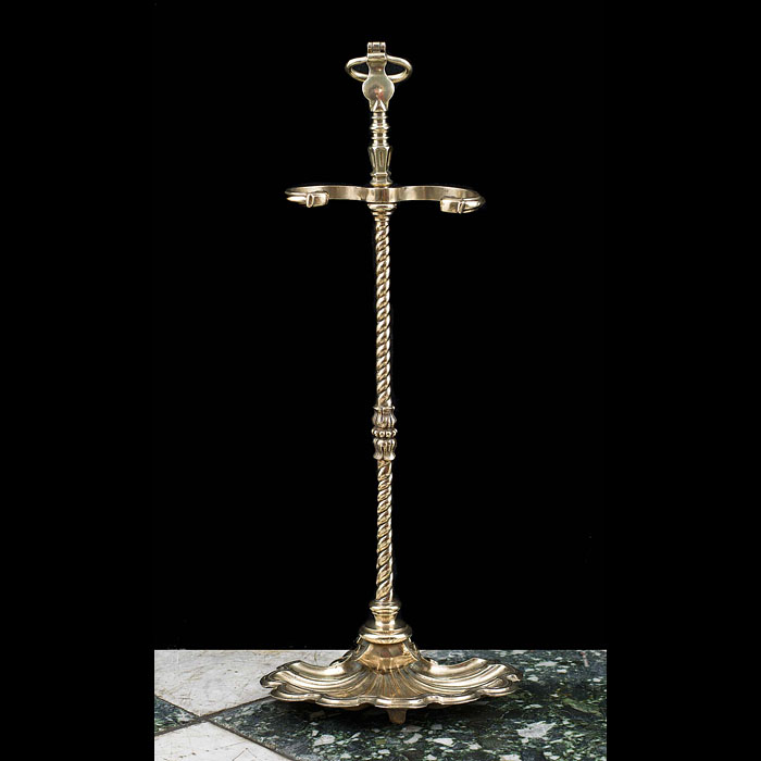 A Barley Twist Antique Brass Fire Tool Stand