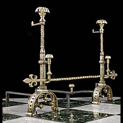 Pair of Etched Brass Baroque Style Andirons