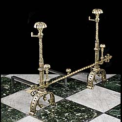 Pair of Etched Brass Baroque Style Andirons