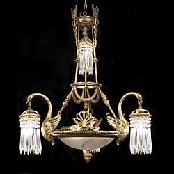 A Gilt Brass Empire Style Swan Chandelier