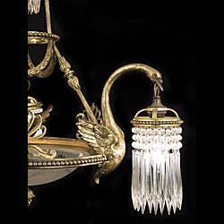 A Gilt Brass Empire Style Swan Chandelier