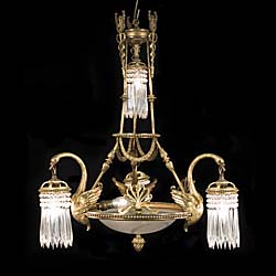 A Gilt Brass Empire Style Swan Chandelier