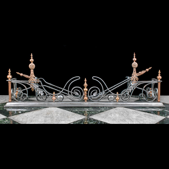 Wrought Iron & Copper Antique Fireplace Set