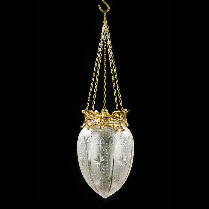 A Small Victorian Encised Glass Ceiling Light