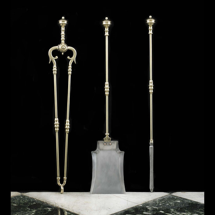 Victorian Set Of Three Brass Fire Tools