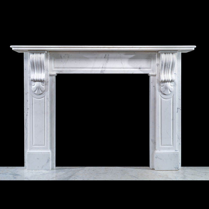  Large Victorian Corbel Fireplace in White Marble 