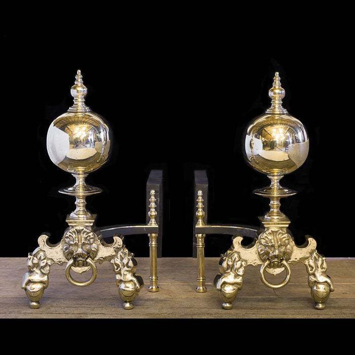 A pair of large Baroque style andirons