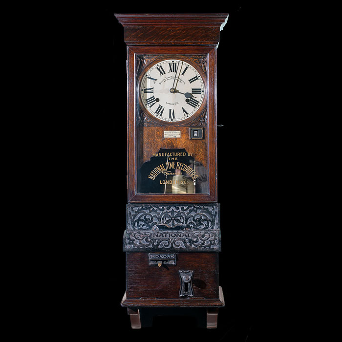 An oak cased National Time Recorder Clock 