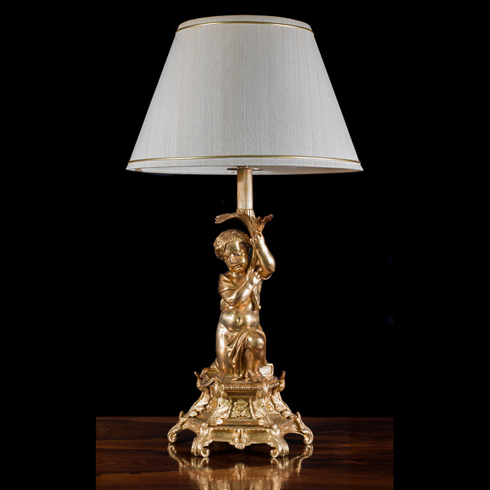 19th Century Ormolu French Putto Table Lamp 