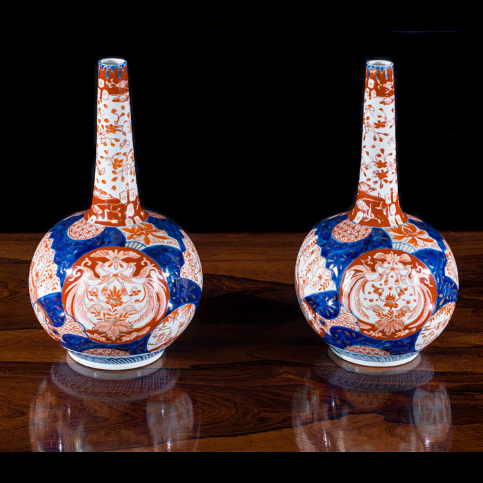  Pair of Handpainted Imari Bottle Vases 