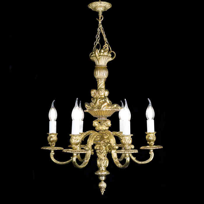 Gilt Six Branch Baroque Chandelier 