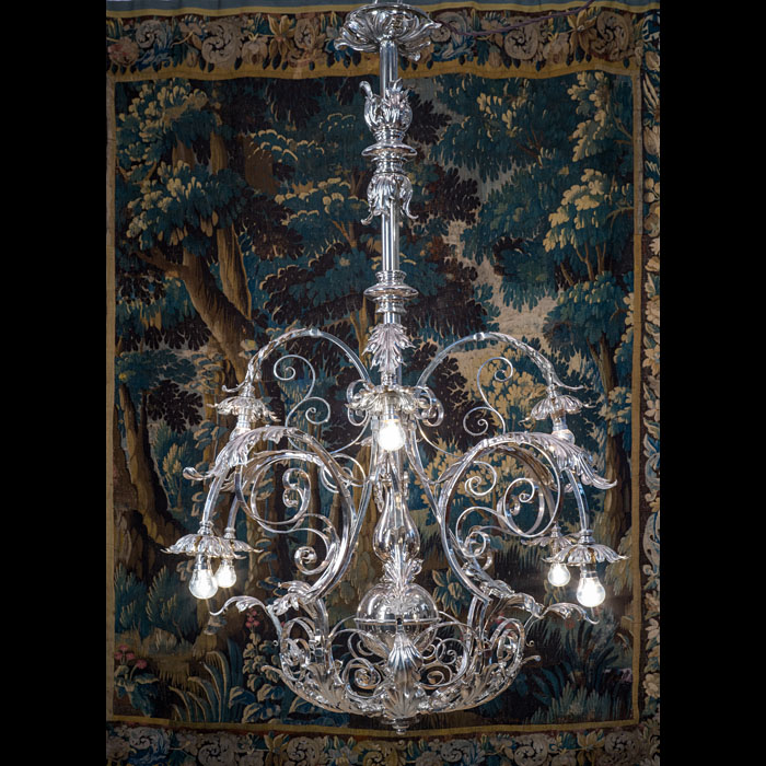 Large Arts and Crafts Silvered 8 Branch Chandelier 
