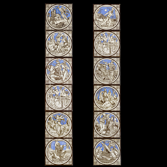  Set of 12 Victorian Minton Pictorial Tiles 