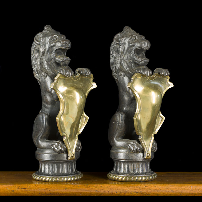  Large Victorian Cast Iron and Brass Lions 
