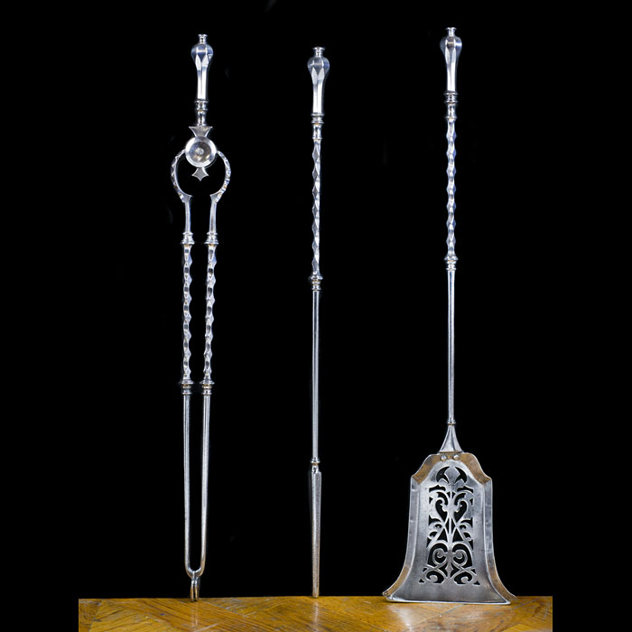 Set of Three Antique Steel Fire Tools 
