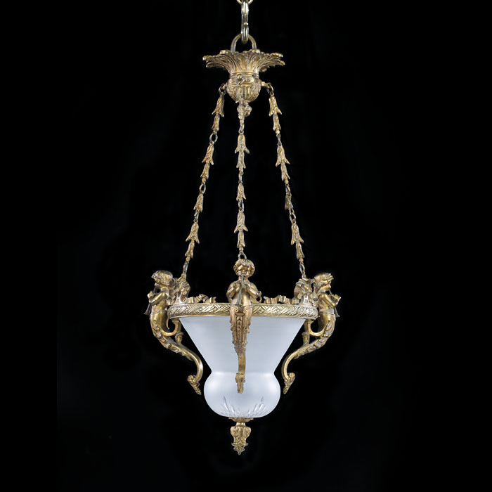 A Gilt Brass Ceiling Light with Glass Shade