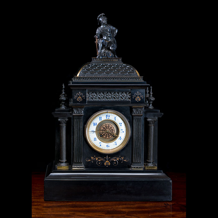  Imposing Bronze and Marble Mantel Clock 