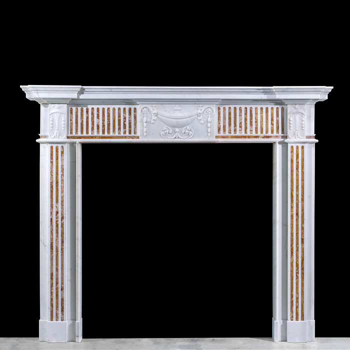  Neoclassical Inlaid Marble Fireplace 