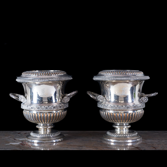 Pair of Sheffield Plate Wine Coolers with Crests 