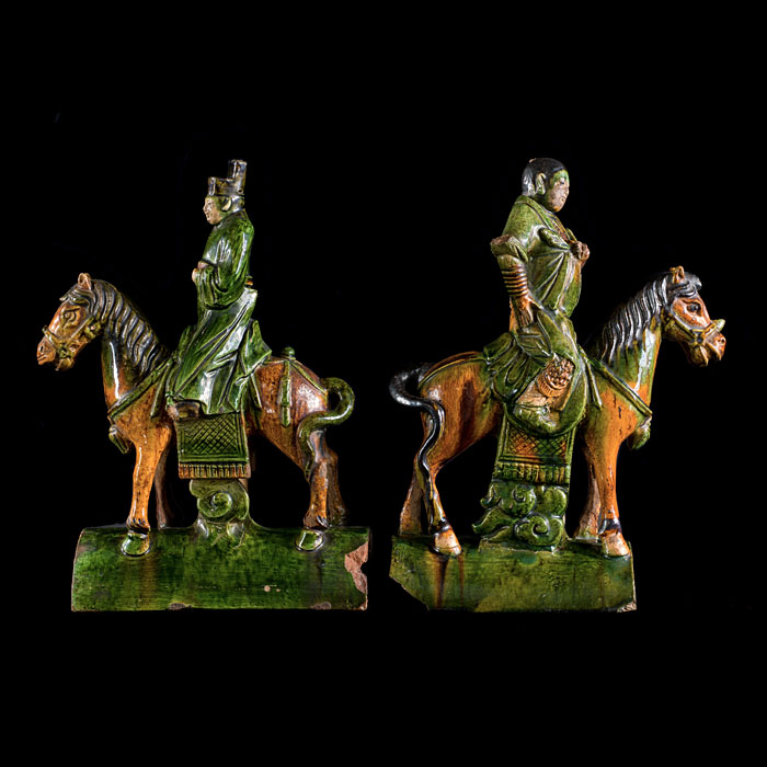 Pair of Ming Dynasty Horsemen Roof Tiles 