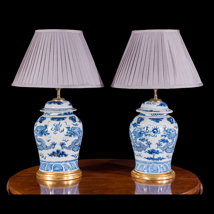 Grand Blue and White Vase Lamps 