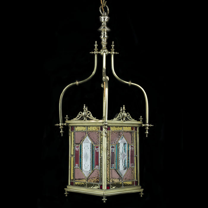 Victorian Hall Lantern  with Stained Glass 
