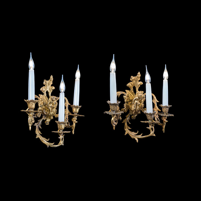 Antique French Gilt Brass Rococo Wall Lights 