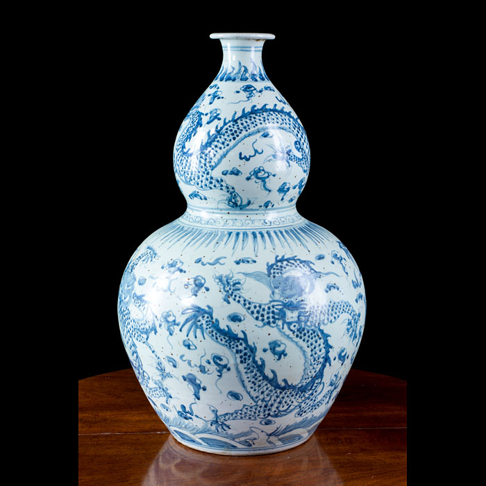 Large Chinese Calabash Blue and White Vase 