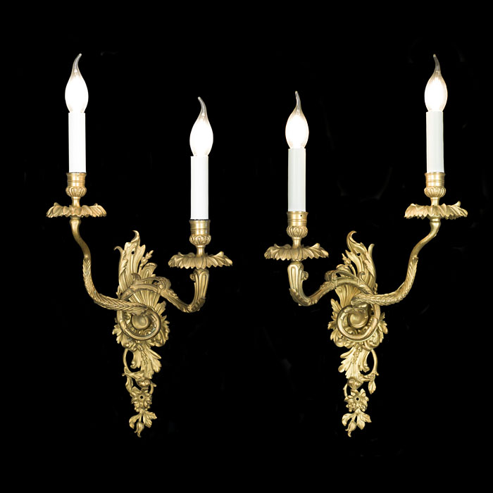 Pair of Rococo Gilt Brass Wall Lights 