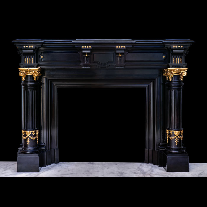 Bold Belgian Black Fireplace with Ormolu 