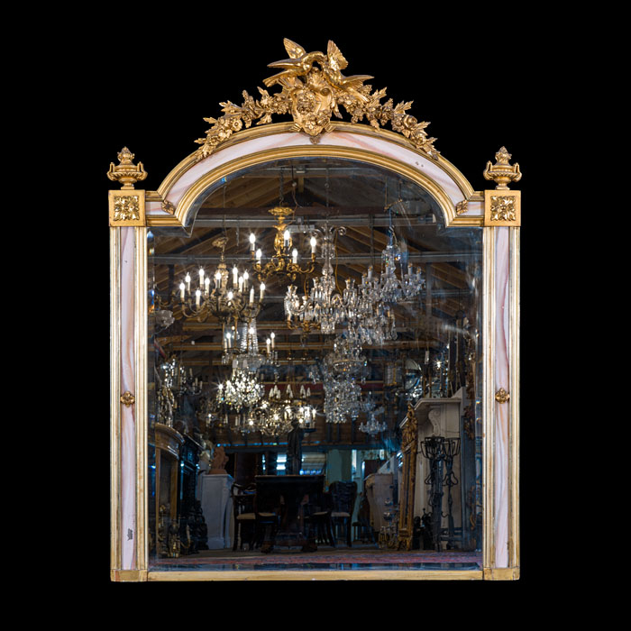 Large Sicilian Overmantel Mirror with Faux Onyx Panels 