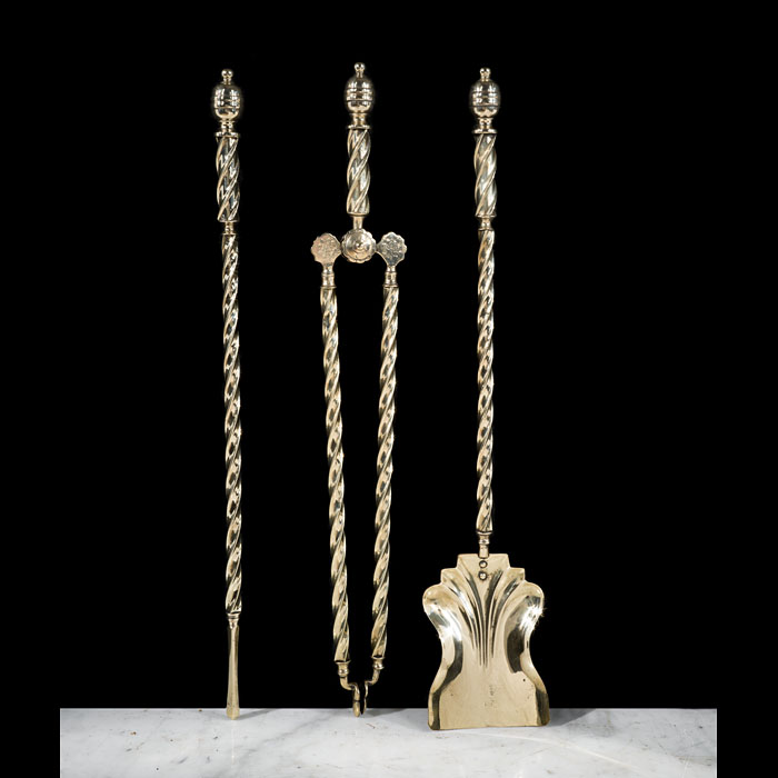 Victorian Barley Twist Brass Fire Tools 