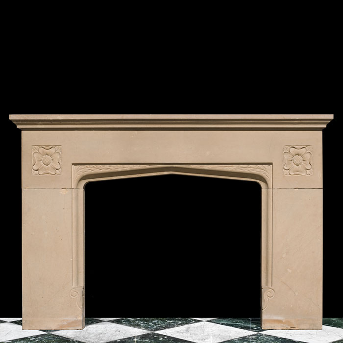 A  Bath Stone Tudor revival fireplace