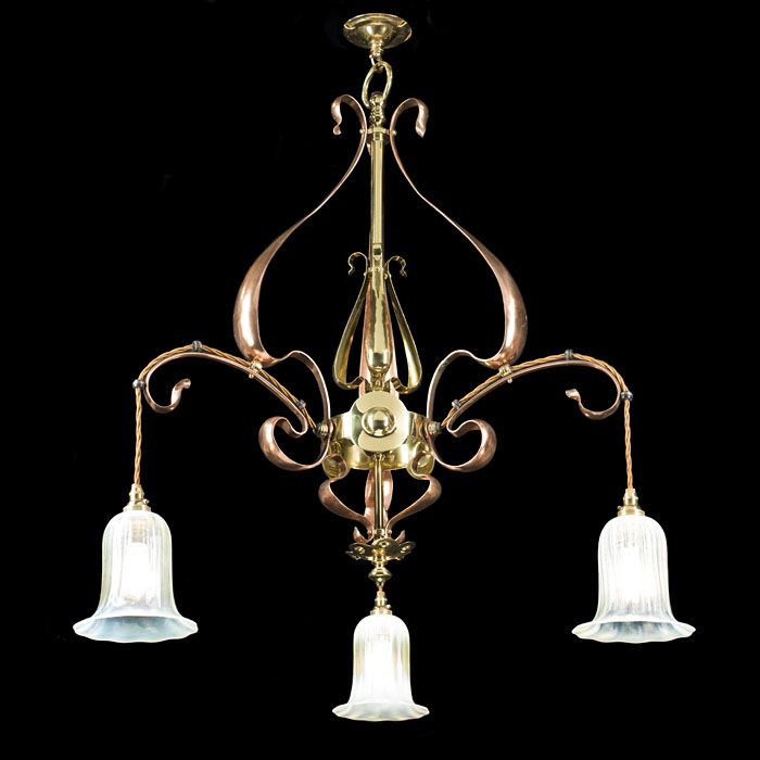 Arts and Crafts Copper and Brass Chandelier 