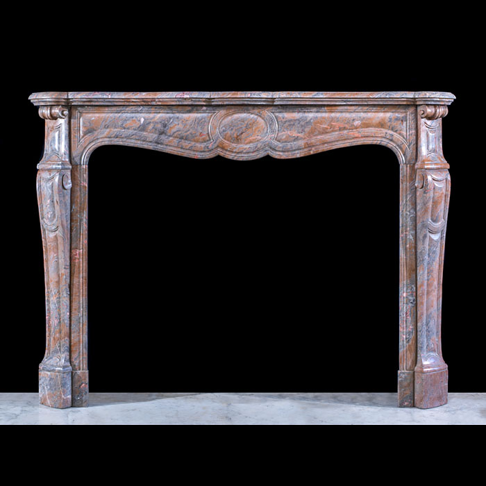 French Pompadour Chimneypiece in Rose Marble 