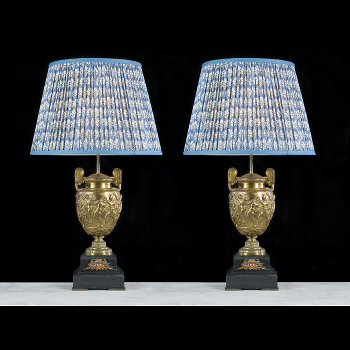 Large Gilt Bronze Townley Vase Table Lamps 