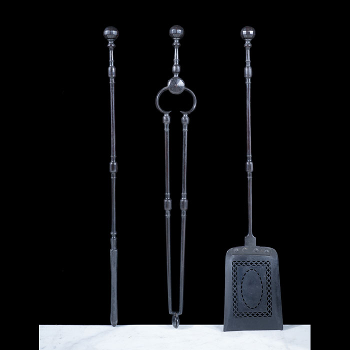 Antique Steel Fire Tools with Patinated Finish 