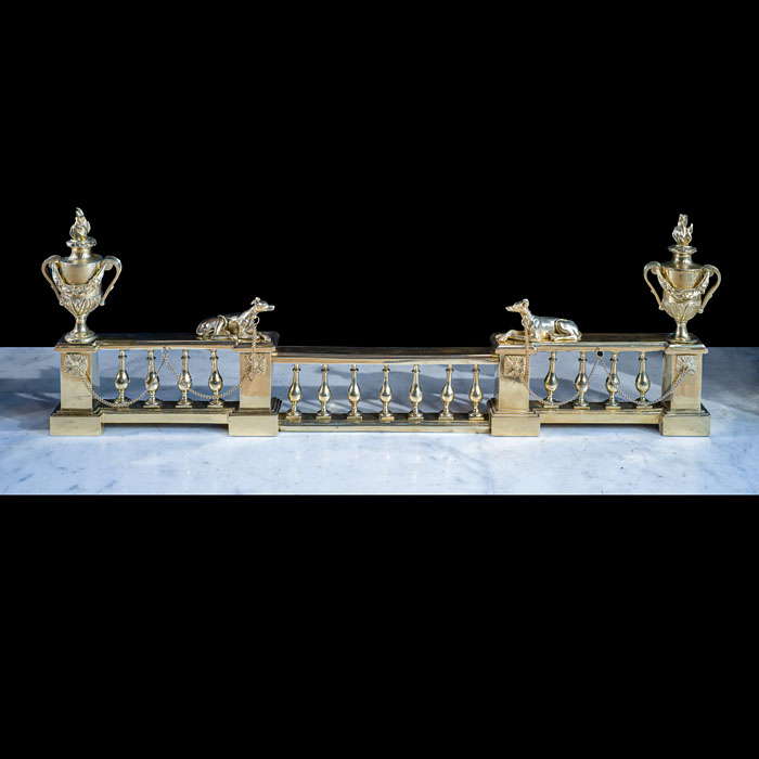 A Fine French Brass Balustrade Fender with Recumbent Greyhounds