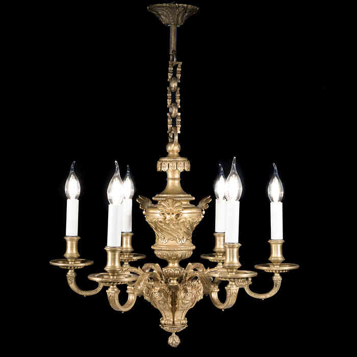 Gilt Brass Six Branch Chandelier 