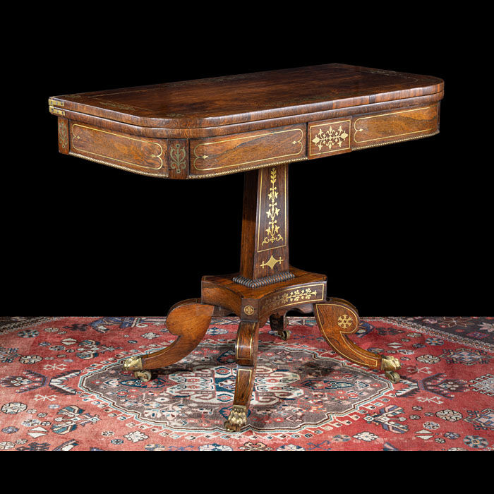 Regency Rosewood and Inlaid Brass Card Table