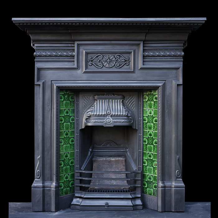 Peacock Tile Art Nouveau Cast Iron Fireplace 